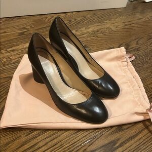 Stuart Weitzman Black Leather Pump Block Heels